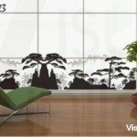 Silueta de un bosque oriental ideal para una habitación tranquila