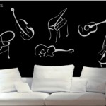 Instrumentos de cuerda en la pared y de a trazos