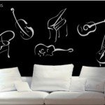 Instrumentos de cuerda en la pared y de a trazos