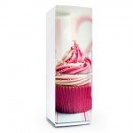 Simpático y rosado vinilo cupcake en tu nevera