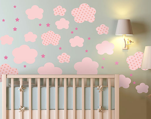 Vinilos nubes tonos rosas para bebés